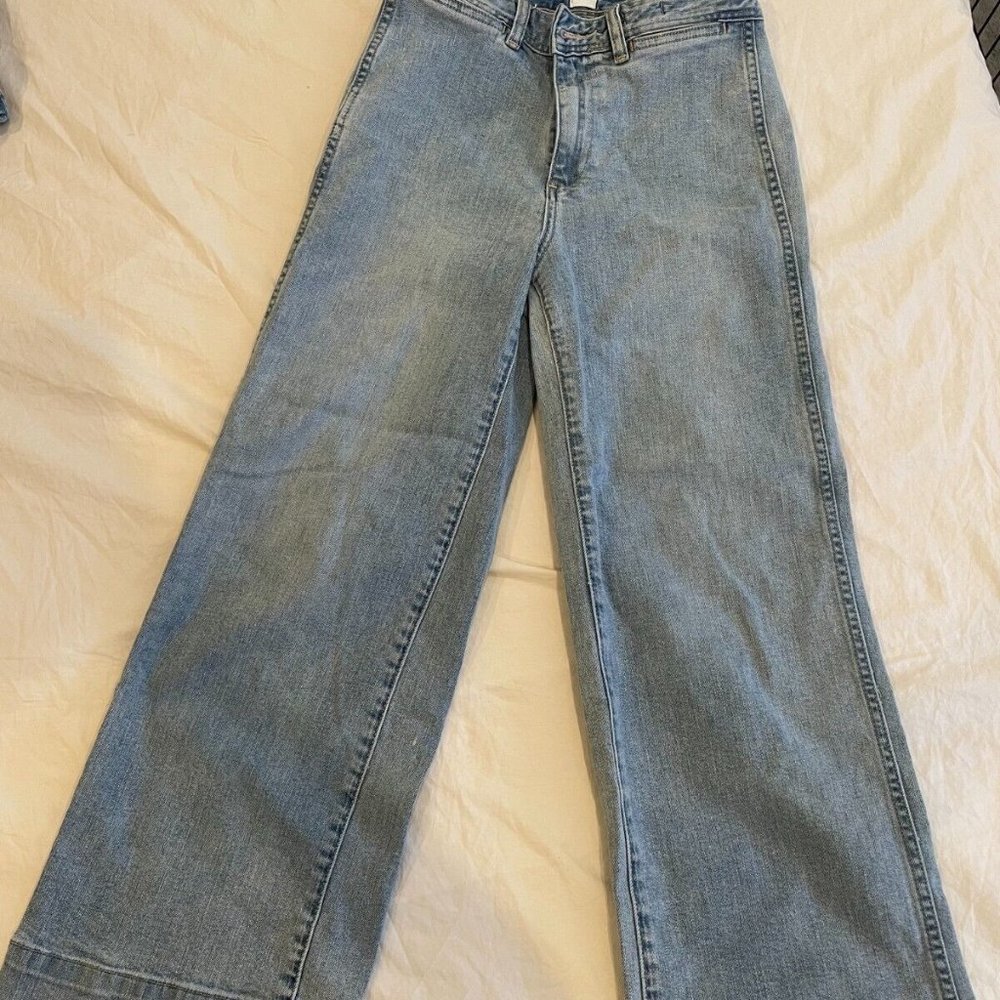 Gap High-Rise Wide-Leg Crop Light Wash Blue Denim Jeans Sz 26